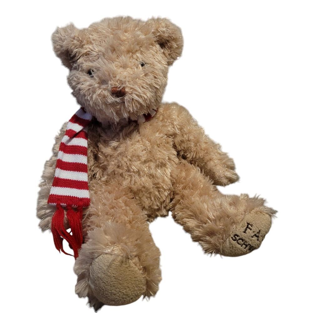 FAO Schwarz Teddy Bear Plush 2018 Anniversary Scarf 12" Soft Furry Cute Brown